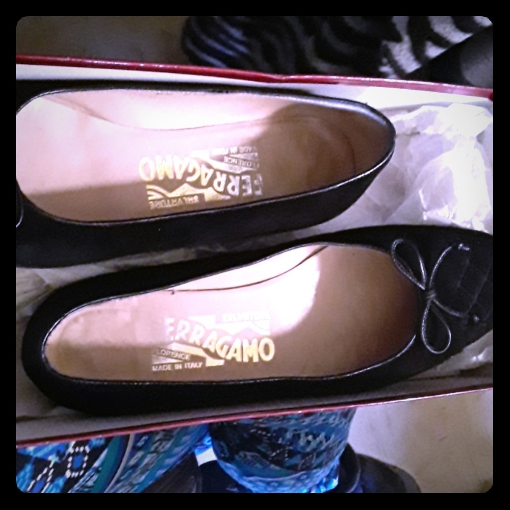 All black ferragamo summer flats